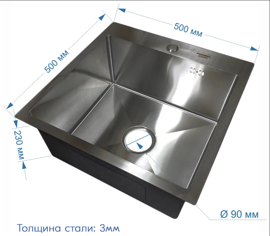 Мойка Premial 5050 EVEN, Silk Brush (500х500мм) 3мм