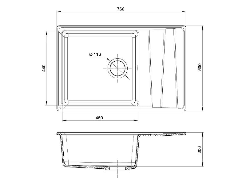 Мойка GranFest мрамор LEVEL GF-LV760L (760х500мм) Топаз П/ЗАКАЗ