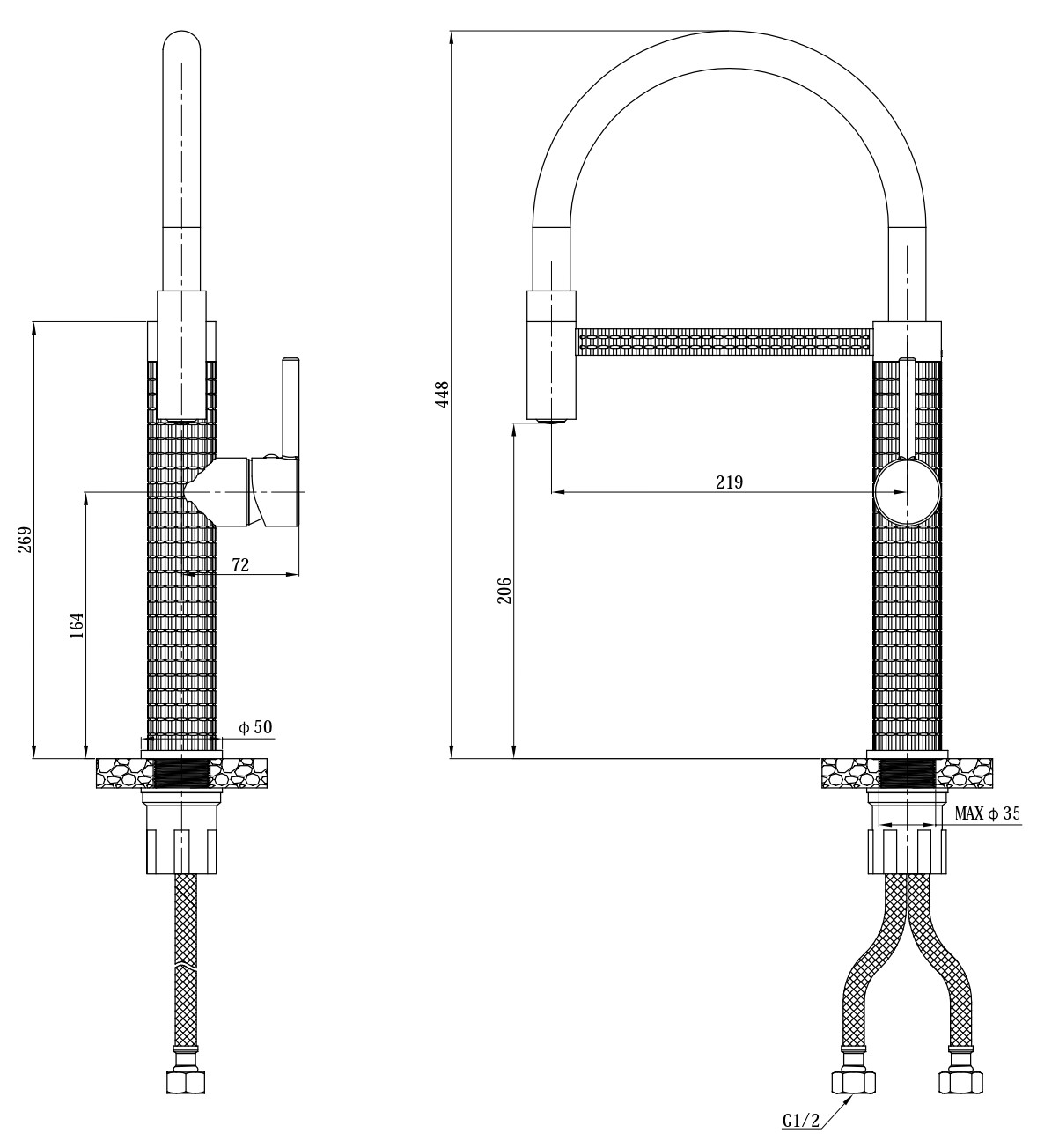 Смеситель для кухни, гибкий излив черный, арт.K51B ESKO