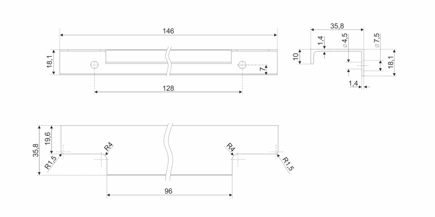 Ручка мебельная торцевая RT109CP.1/128/150 (50) ПОД ЗАКАЗ