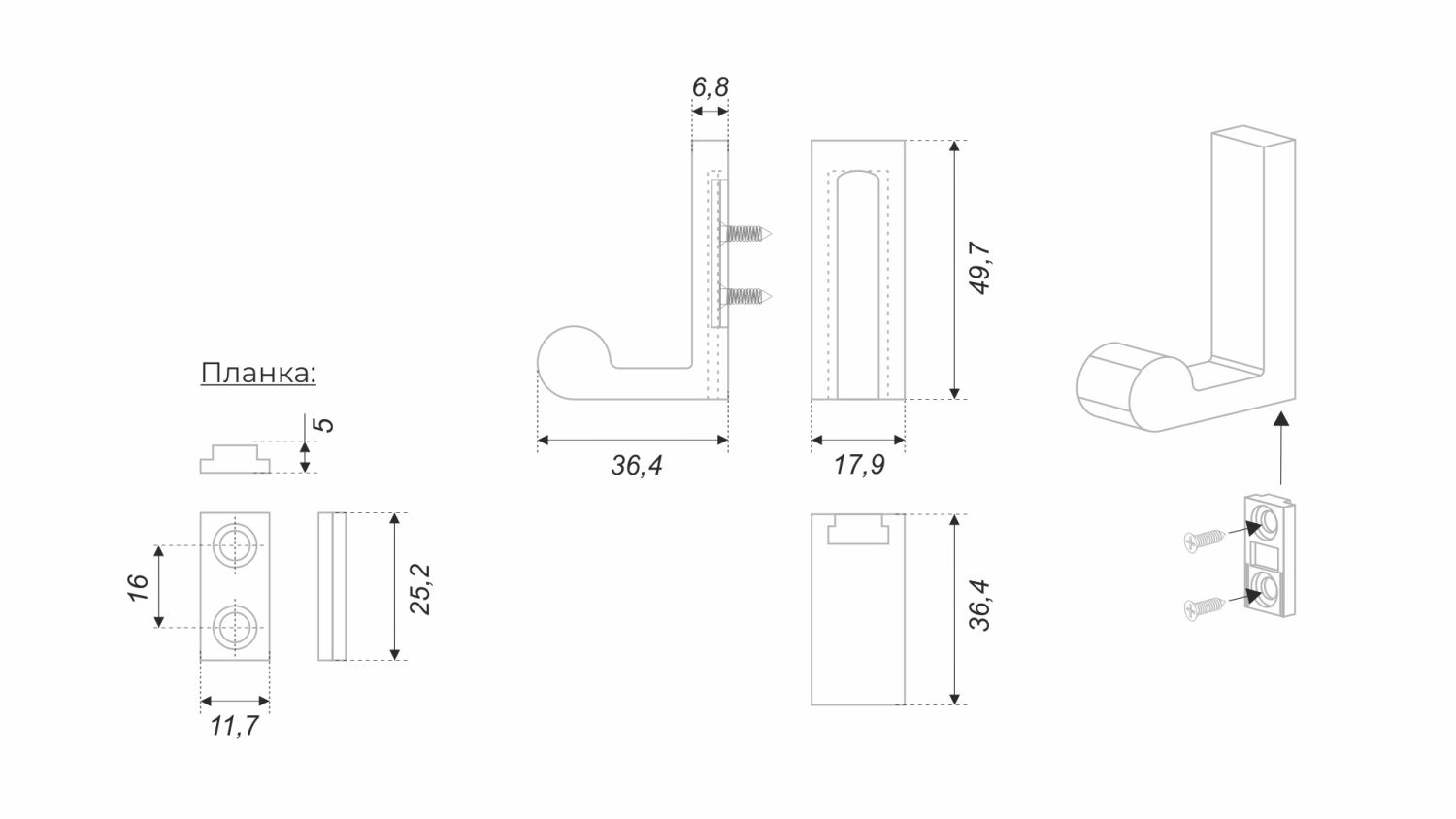 крючок K109BL.14 LUNO Чёрный матовый (60)