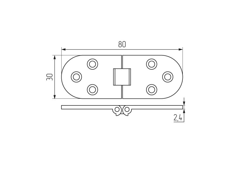 Петля секретерная  L80 *  W30 , хром 50141