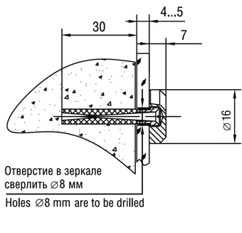 Зеркалодержатель сквозной LINCOS 5.11 М; D=16 мм (02) золото (50) БЛ П/ЗАКАЗ