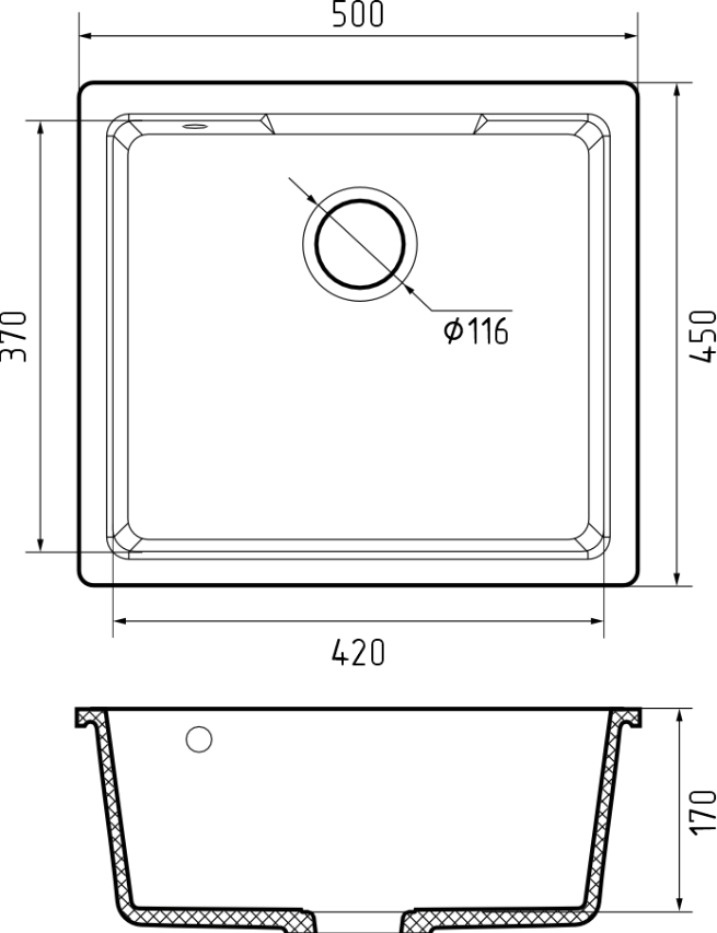 Мойка GranFest URBAN 4550 (450х500мм) Подстольный монтаж, Белый П/ЗАКАЗ
