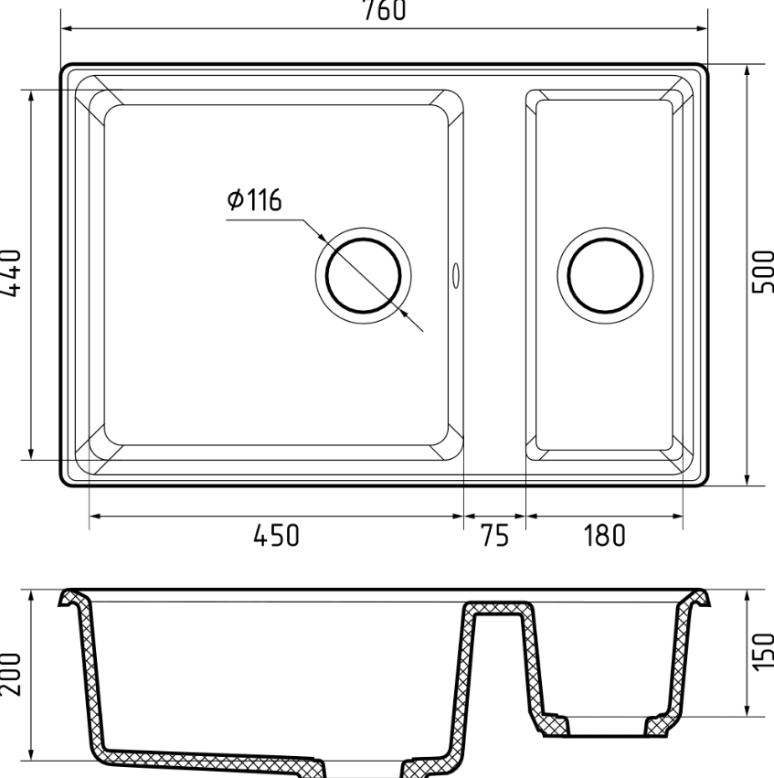 Мойка GranFest мрамор LEVEL GF-LV-760K (760х500мм) Кашемир П/ЗАКАЗ