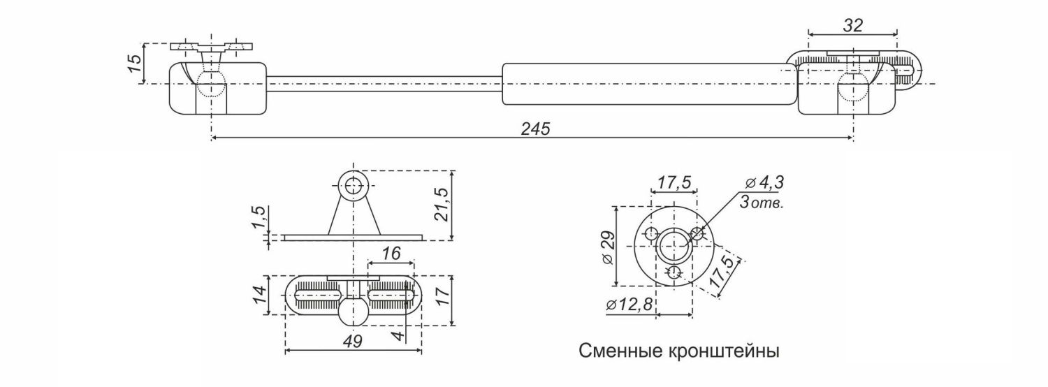 Механизм поднятия, газовый лифт серый GL105GR/100/1