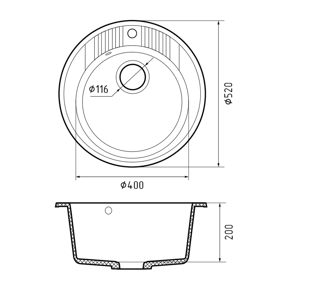 Мойка GranFest мрамор RONDO R-520 (d=520мм) Кашеми (БЛ) П/ЗАКАЗ